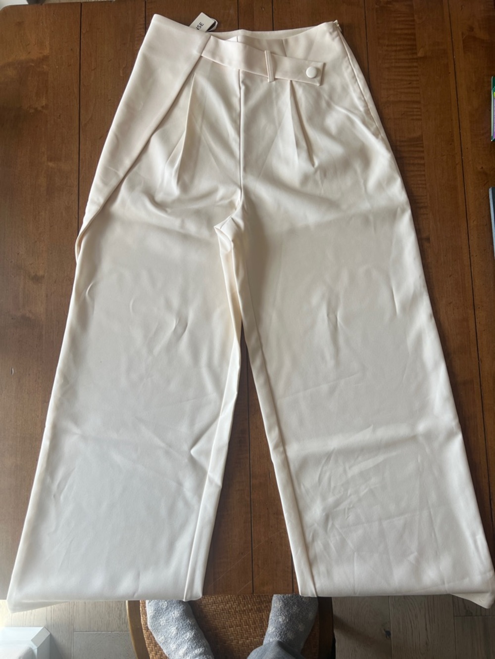 Commense Cream Tailored Wide Leg Trousers with Wrapped Waist Detail